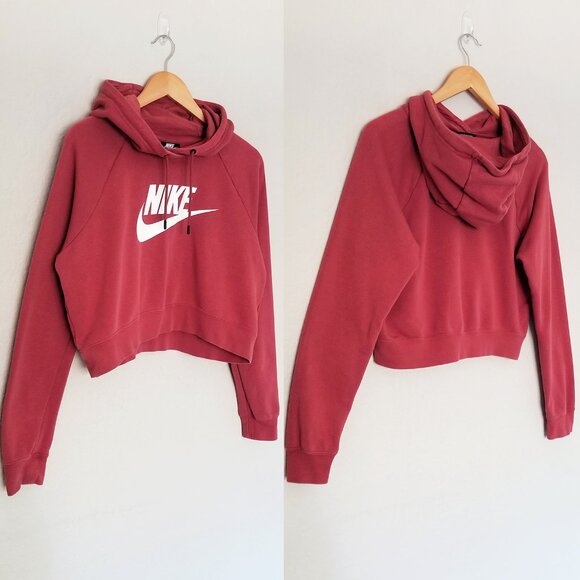Nike Women's M Sportswear Essential Cropped Hoodie in Antique Rose Athleisure - Picture 15 of 16